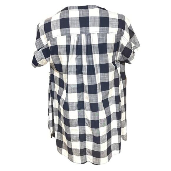 Isabel Maternity Short Cuff Sleeve Button V Neck Blue Plaid Med - Picture 3 of 6